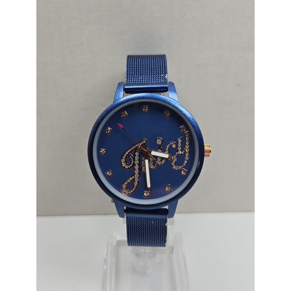Juicy Couture Black Label Womens Blue Rose Gold Crystal Mesh Watch New Battery